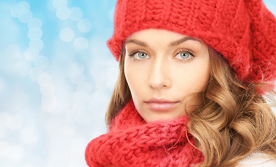 Image showing close up of young woman in winter clothes