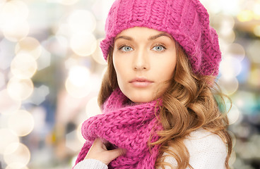 Image showing close up of young woman in winter clothes