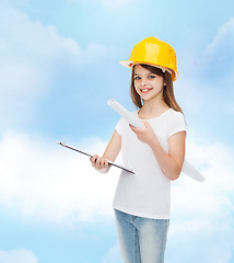 Image showing smiling little girl in protective helmet