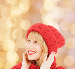 Image showing smiling young woman in winter clothes