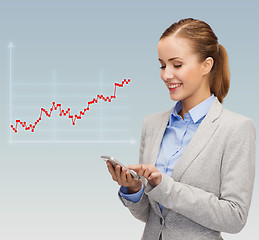 Image showing young smiling businesswoman with smartphone