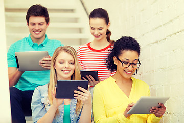 Image showing smiling students with tablet pc computer