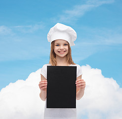 Image showing little cook or baker with blank black paper