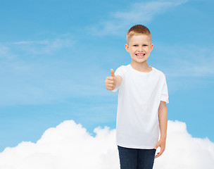 Image showing smiling little boy in white blank t-shirt