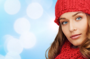 Image showing close up of young woman in winter clothes