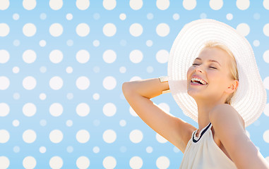 Image showing beautiful smiling woman in white summer hat