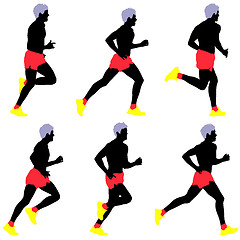 Image showing Set of silhouettes. Runners on sprint, men. vector illustration.