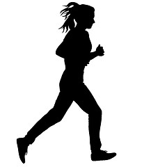 Image showing Silhouettes. Runners on sprint, women. vector illustration.