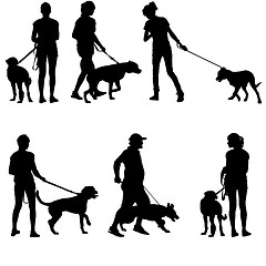 Image showing Silhouettes of people and dogs. Vector illustration.