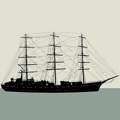 Image showing Ship sailing boat silhouette isolated on white background. Vecto