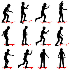 Image showing Set of skateboarders silhouette. Vector illustration.