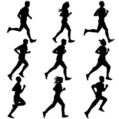 Image showing Set of silhouettes. Runners on sprint, men. vector illustration.