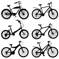 Image showing Set of silhouettes of different bikes. Vector illustration.