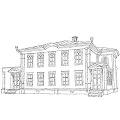 Image showing House sketch two-storey wooden house Ulyanov Lenin. Vector illus