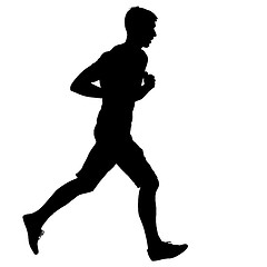 Image showing Silhouettes. Runners on sprint, men. vector illustration.