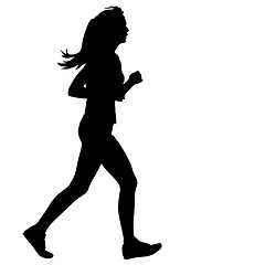 Image showing Silhouettes. Runners on sprint, women. vector illustration.