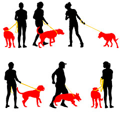 Image showing Silhouettes of people and dogs. Vector illustration.