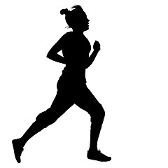 Image showing Silhouettes. Runners on sprint, women. vector illustration.