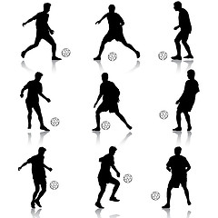 Image showing silhouettes of soccer players with the ball. Vector illustration