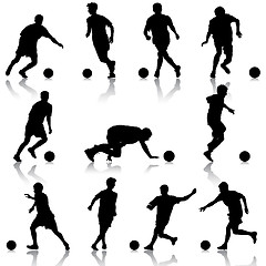 Image showing silhouettes of soccer players with the ball. Vector illustration