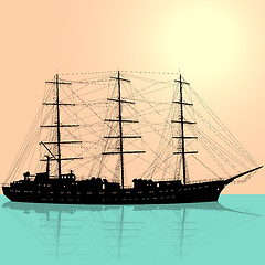 Image showing Ship sailing boat silhouette isolated on white background. Vecto