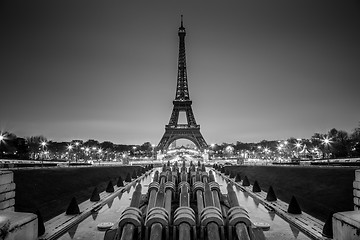 Image showing Eiffel tower, Paris, France in black and white.