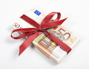 Image showing Bills with red ribbon