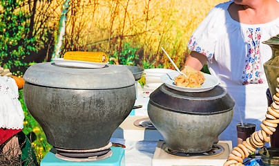 Image showing .Traditional Russian dishes on the outdoor celebration.