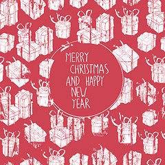 Image showing Merry Christmas Card with Gifts Pattern