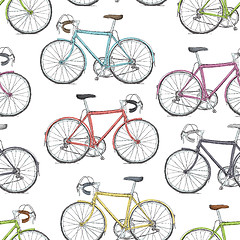 Image showing Vintage Bicycle Hand Drawn Seamless Pattern