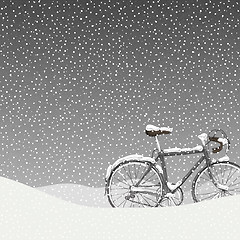 Image showing Snow Covered Bicycle Illustration, Calm Winter Scene