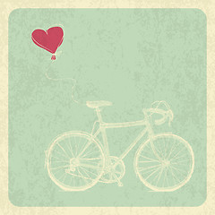 Image showing Vintage Valentines Card with Bicycle and Heart Baloon