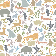 Image showing Group of Animals Silhouettes. Zoo Seamless Pattern