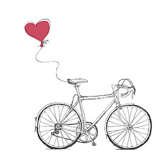 Image showing Vintage Valentines Illustration with Bicycle and Heart Baloon