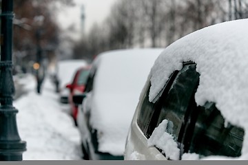 Image showing Cars covered in snow after blizzard