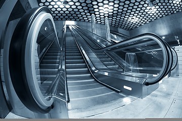 Image showing Moving escalator in the business center