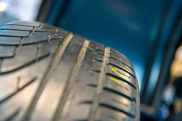 Image showing New car tyre closeup photo