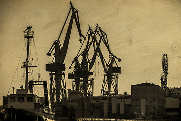 Image showing Industrial cargo cranes in the dock