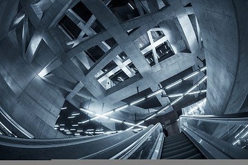 Image showing Moving escalator in the business center