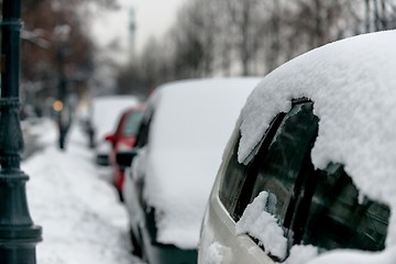 Image showing Cars covered in snow after blizzard