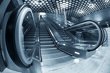 Image showing Moving escalator in the business center