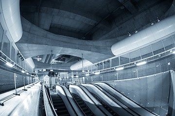 Image showing Moving escalator in the business center