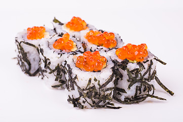 Image showing sushi roll in nori with caviar 