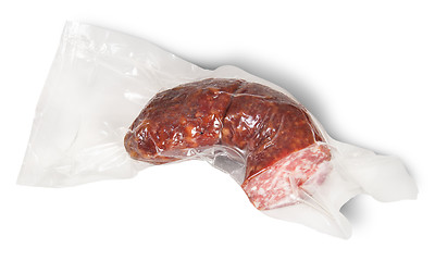 Image showing Piece Of Sausage In Vacuum Packing