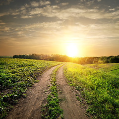 Image showing Sunset over country road