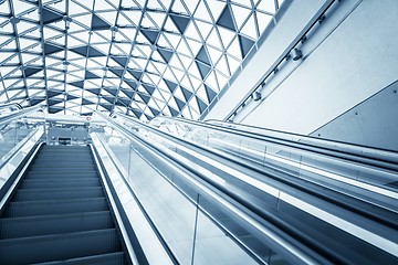 Image showing Moving escalator in the business center