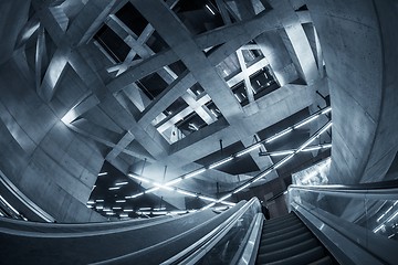 Image showing Moving escalator in the business center