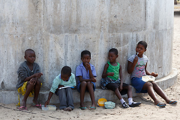 Image showing Happy Namibian school children waiting for a lesson.