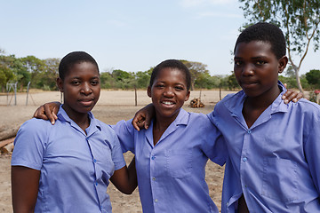 Image showing Happy Namibian school children waiting for a lesson.