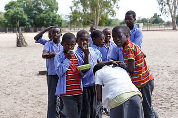 Image showing Happy Namibian school children waiting for a lesson.